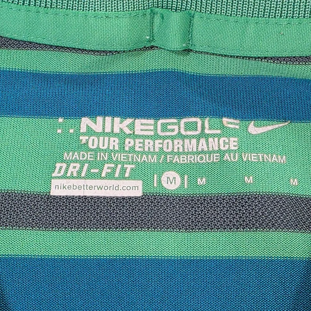 Nike Golf Dri-Fit Tour‎ Performance Men Polo Shirt Green Purple Stripe Size M